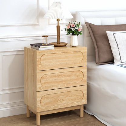 MIYZEAL Modern Wood Chest of 3 Drawers Bedroom Dresser, Wide Storage Cabinet & Contemporary Nightstand for Adults Walnut Finish Bedside Furniture