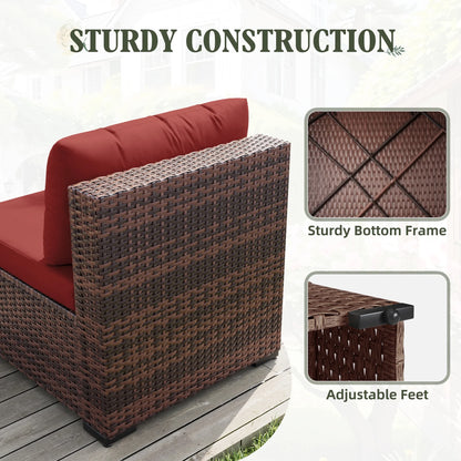 MRUAKA 8 Pieces Patio Furniture Set with Fire Pit Table, Outdoor Furniture Sectional Rattan Sofa with Slanted Back, Patio Couch with Glass Coffee Table for Backyard Garden (Dark Grey)