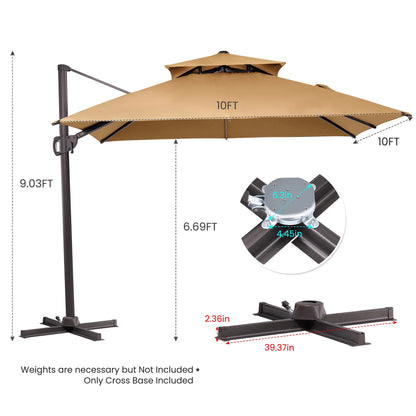 Pellebant 10 ft. x 10 ft. Square Double Top Patio Cantilever Umbrella, Navy Blue
