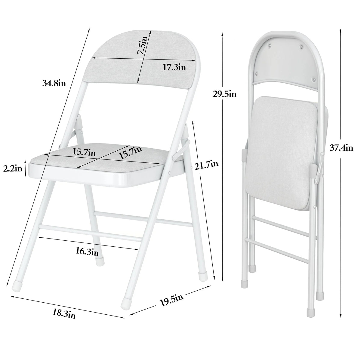 VECELO Set of 4 Folding Chairs, Fabric Dining Chair Set with Padded Cushion and Back, Indoor Outdoor Upholstered Seat with Metal Frame for Home Office Events Wedding Party, Orange