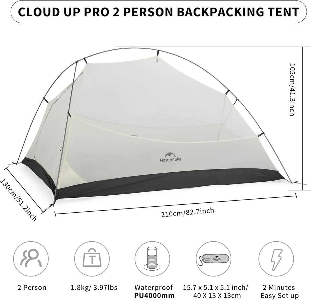 Naturehike 2 Person Tent Lightweight Backpacking Tent with Footprint - Free Standing Ultralight Camping Hiking Backpack Tents, 7.22×5.25ft, Sand