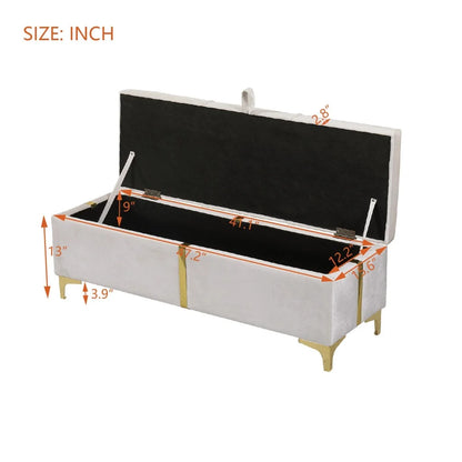 2-Pieces Bedroom Sets, Queen Size Upholstered Platform Bed with Hydraulic Storage System,Storage Ottoman with Metal Legs, 2 Piece Wood Bedroom Furniture Set, Beige