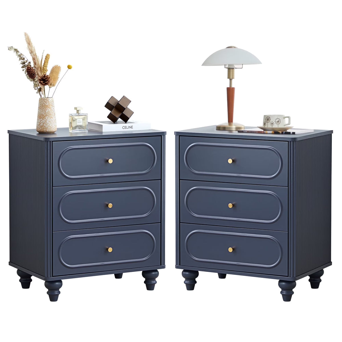 YOCWO 3 Drawer Nightstand, Classic Chest of Drawers with Arc Edge, Walnut