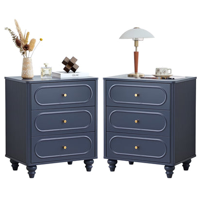 YOCWO 3 Drawer Nightstand, Classic Chest of Drawers with Arc Edge, Walnut