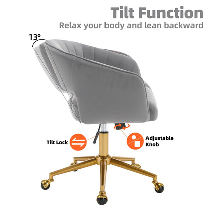 Westice Home Office Desk Chairs, Velvet Task Chair, Height Adjustable Swivel Vanity Chair with Golden Base for Vanity Study, Living Room Computer Room, Beige
