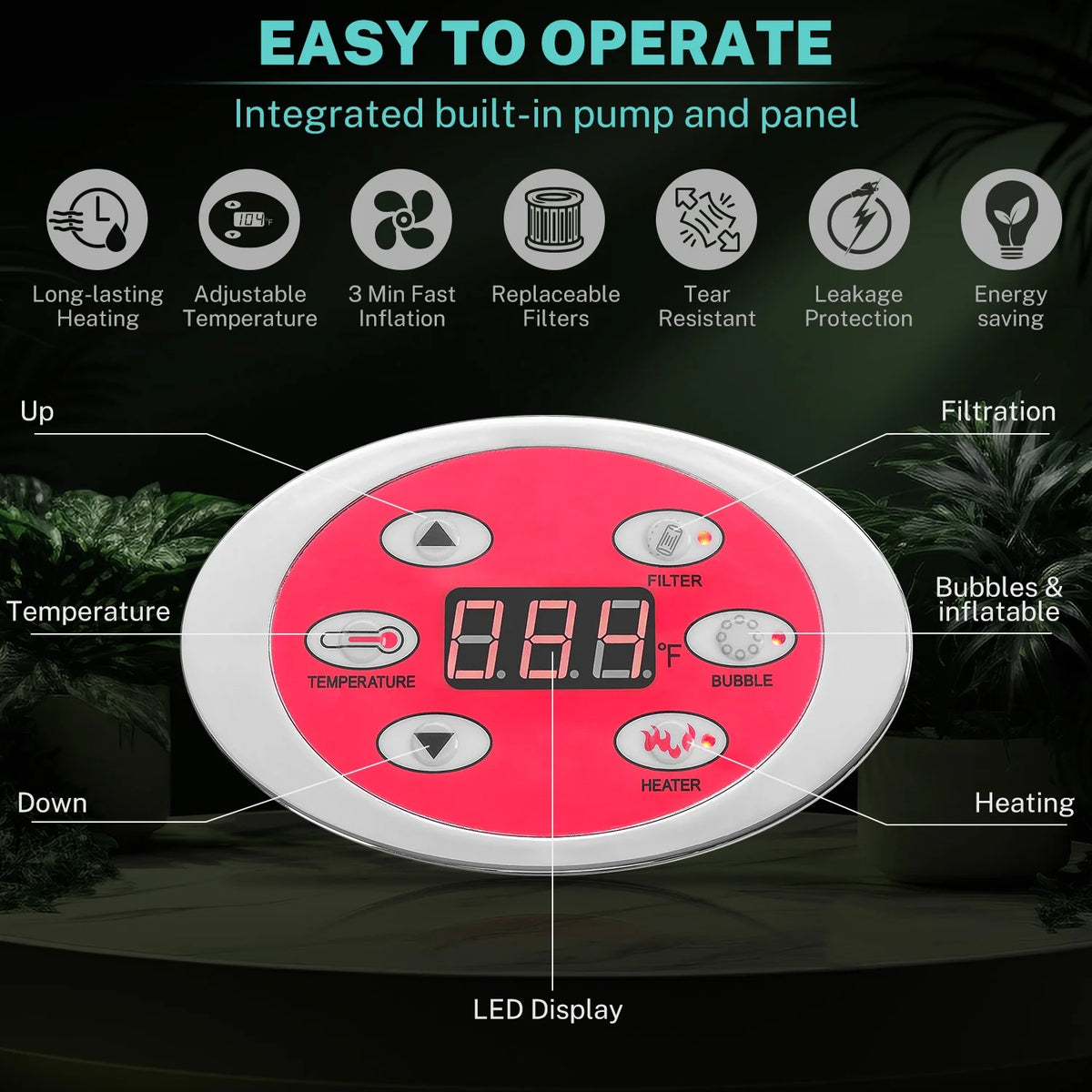 82'' Inflatable Hot Tub, Portable Hot Tub for Home Spa, Outdoor Round Hot Tub W/130pcs Jets, 6 Person Inflatable Pool with Heating, 4 Filters, 2 Cup Holders