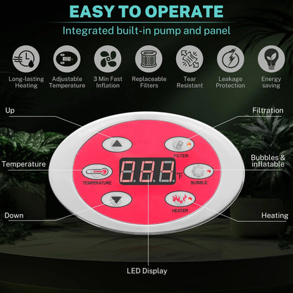 82'' Inflatable Hot Tub, Portable Hot Tub for Home Spa, Outdoor Round Hot Tub W/130pcs Jets, 6 Person Inflatable Pool with Heating, 4 Filters, 2 Cup Holders