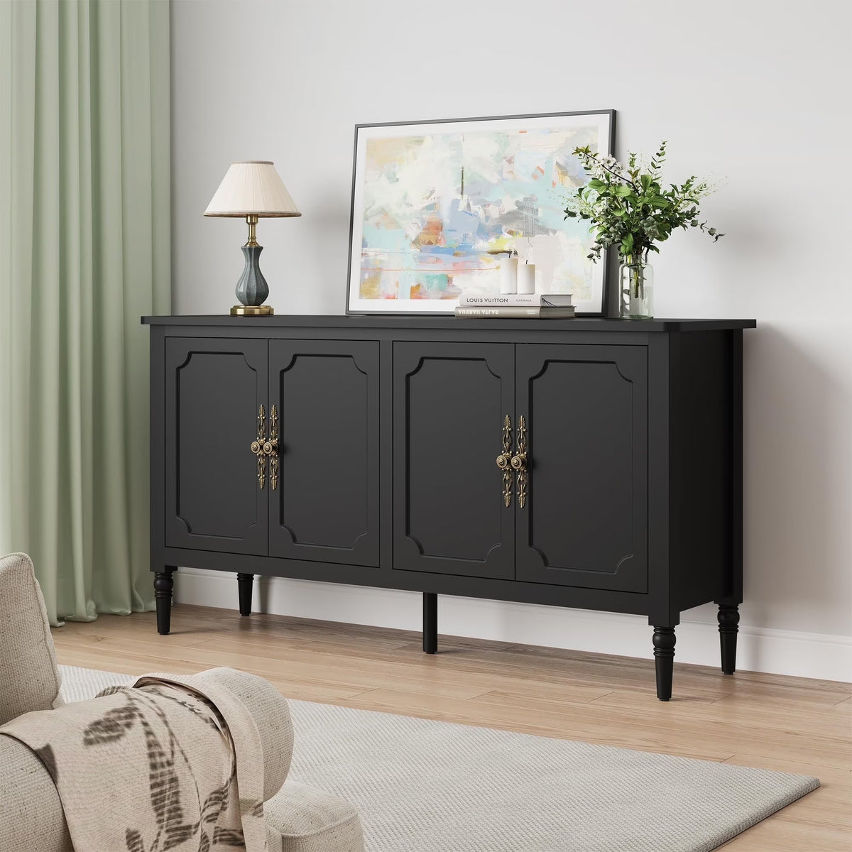 CozyHome Mid Century Modern Sideboard Buffet Cabinet with Storage, 58'' Console Cabinet, Green