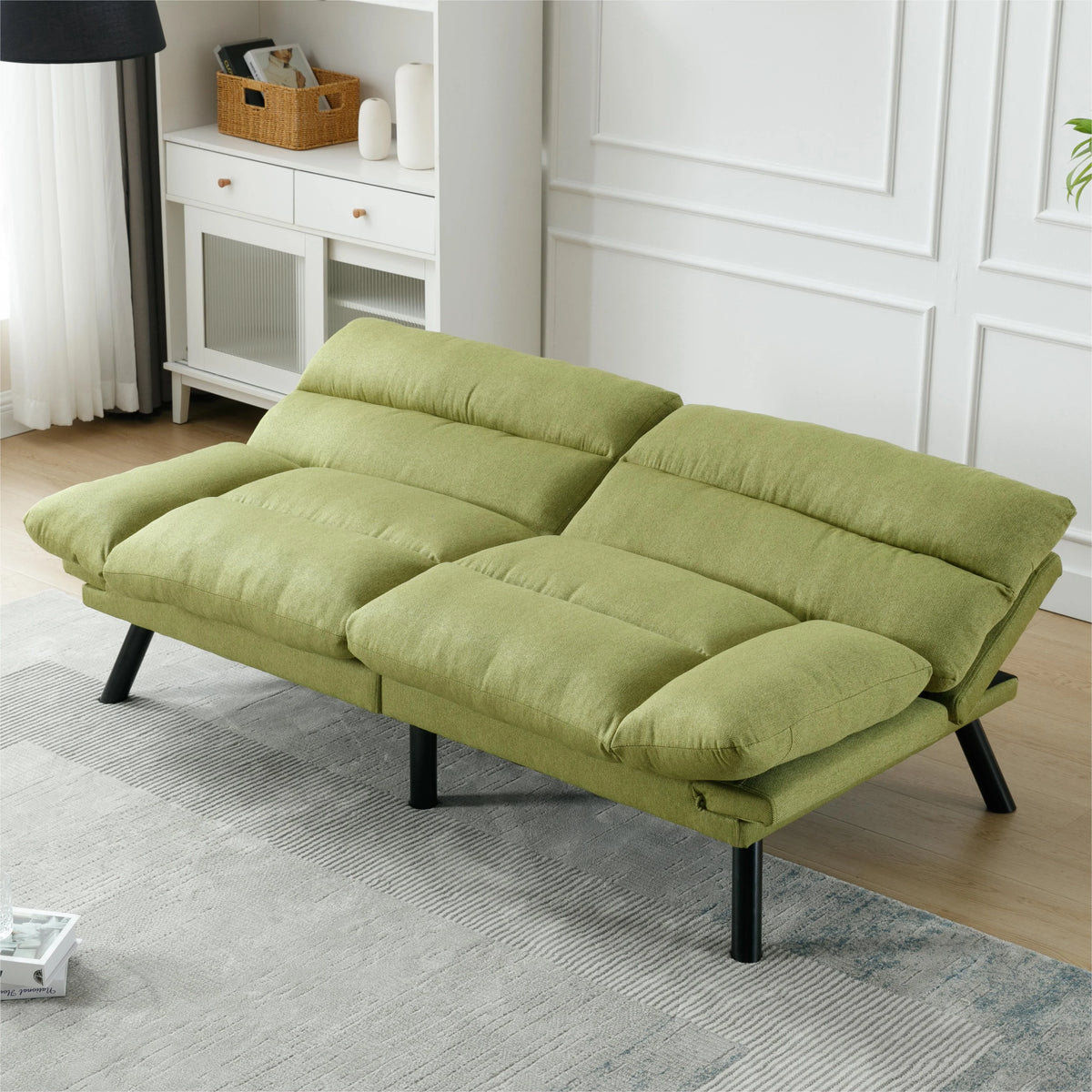 Memory Foam Futon,Convertible Futon Sofa Bed with Adjustable Armrests,Upholstered Futon Couch Sleeper Sofa for Compact Small Space,Rose Red