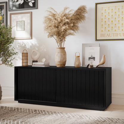 Beautiful Fluted TV Stand for TV��s up to 70�� by Drew Barrymore, Rich Black Finish