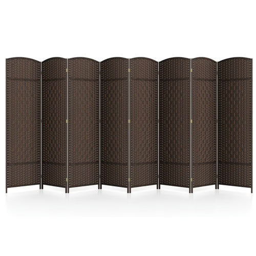 Spaco 8-Panel 8 Feet Tall Room Divider, Folding Room Divider with Hand-Woven Texture, Privacy Screen with Solid Wood Frame for Indoor, Brown