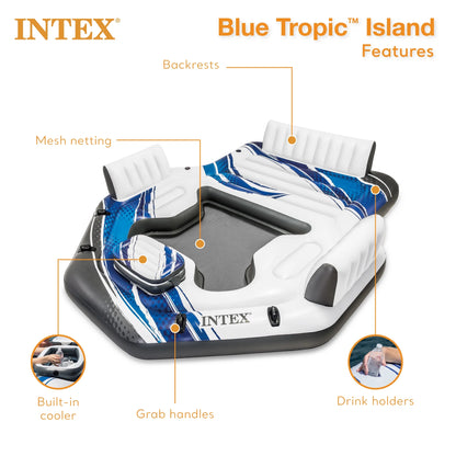 Intex Blue Tropic Inflatable Lake Island Float with Cooler and Cupholders