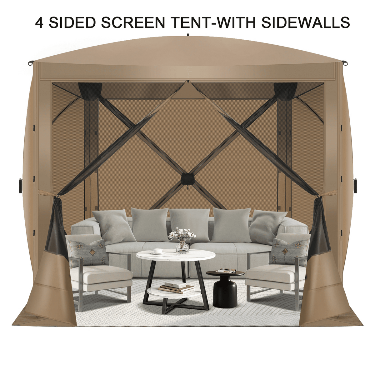 COBIZI 8x8 Pop up Gazebo Tent, Ez up Waterproof Screen Tent Screen House, Portable Outdoor Canopy Sun Shelter with 3 Sidewalls, Carry Bag & Ground Stakes for Camping, Garden and Picnics, Gray