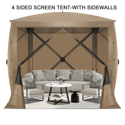 COBIZI 8x8 Pop up Gazebo Tent, Ez up Waterproof Screen Tent Screen House, Portable Outdoor Canopy Sun Shelter with 3 Sidewalls, Carry Bag & Ground Stakes for Camping, Garden and Picnics, Gray