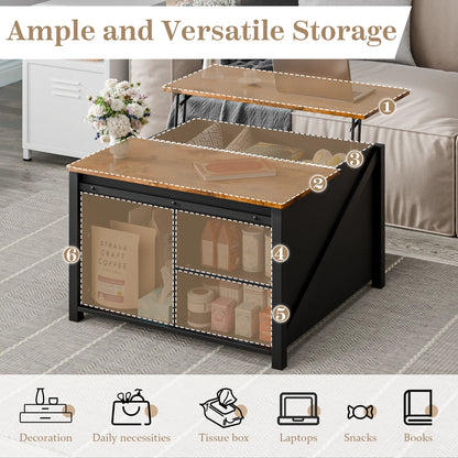 Waleaf Wooden Coffee Table, Lift Top Coffee Table with Large Hidden Storage Shelf for Living Room