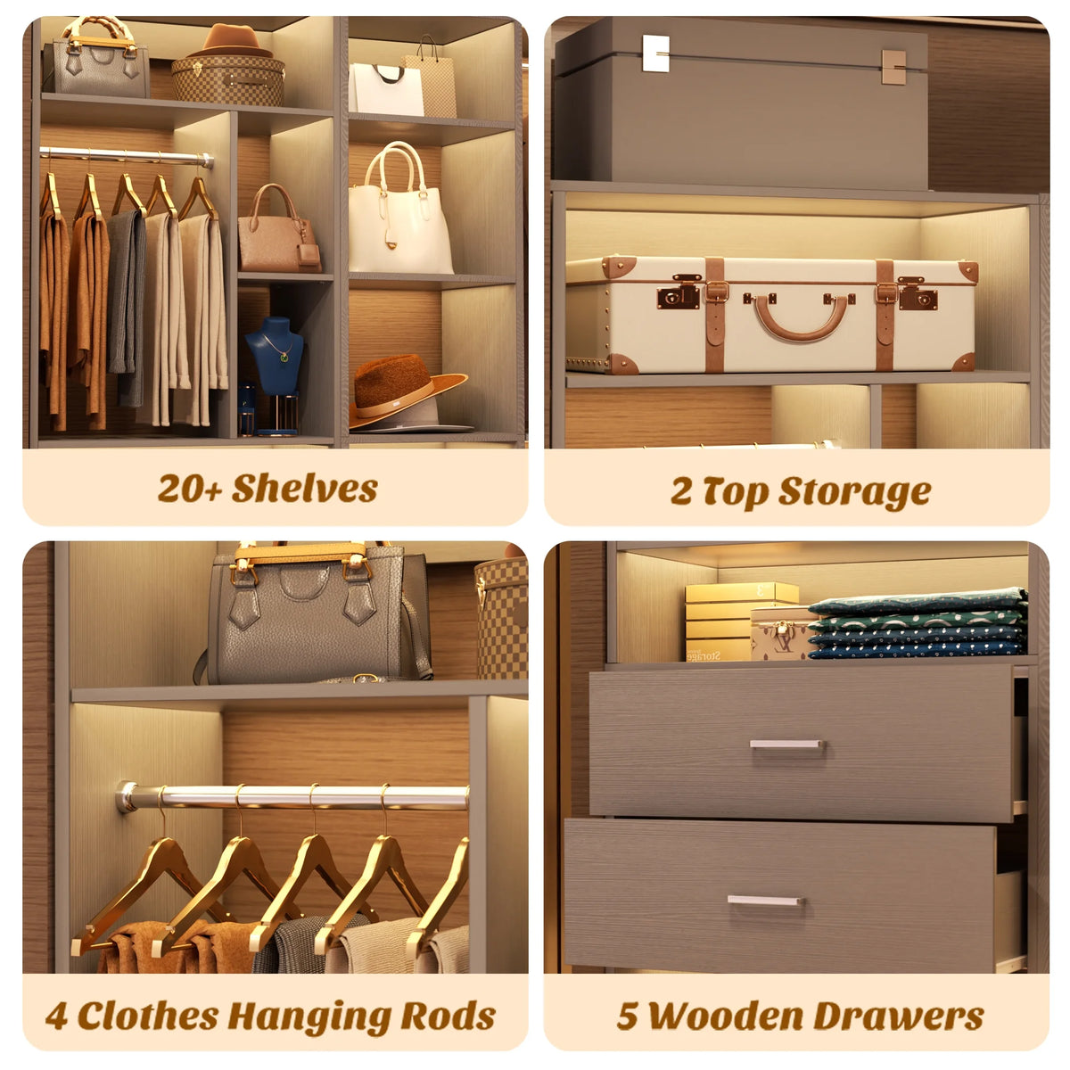 Homieasy Freestanding Closet System with 3 Sets, 87.2" Closet Organizer System with 5 Drawers & 4 Hanging Rods, Reversible L Shaped Walk-in Closets, Black