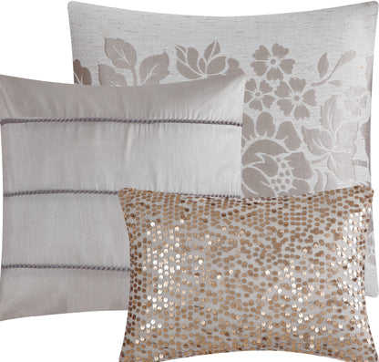 Lanco Smoke Grey Comforter Set California King Size, 9 Piece Jacquard Floral Bedding Set, All Season, Ultra-Soft, Matching Pillows & Shams, Bed Skirt