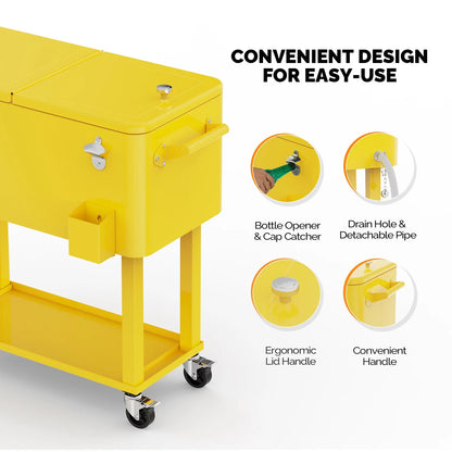 Ktaxon 80 Qt Rolling Ice Chest Cooler Cart Outdoor Trolley with Storage Shelf, Bottle Opener & Cap Collector for 48 Hour Cold Drinks,Lemon Yellow