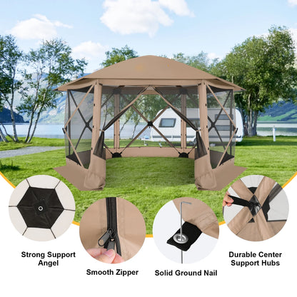 HOTEEL 12x12 Portable Pop-Up Outdoor Camping Gazebo, Screen Tent with Mosquito Nettings, Waterproof, UV, Bite Proof, Removable top Glamping Canopy with Carry Bag, Gray