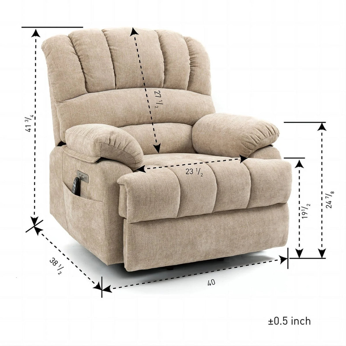 Oversized Power Lift Recliner Chairs for Adults,Beige Electric Recliners for Elderly with 8-Point Vibration Massage Lumbar Heating,2 Side Pocket,USB Port,24" Seat Width,25" Seat Depth,20" Seat Height