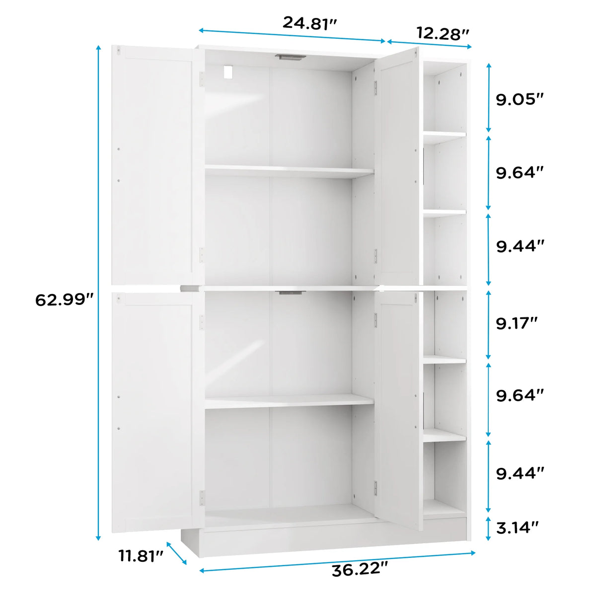 63" Tall Kitchen Pantry, Kitchen Pantry Cabinet with 4 Doors and Adjustable Shelves, Storage Cabinet for Dining Room, Laundry Room, Oak