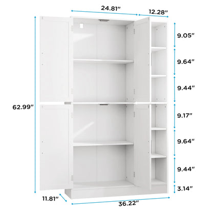 63" Tall Kitchen Pantry, Kitchen Pantry Cabinet with 4 Doors and Adjustable Shelves, Storage Cabinet for Dining Room, Laundry Room, Oak