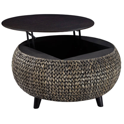 Gallerie Decor Bali Breeze Round Transitional Wood Coffee Table in Silver