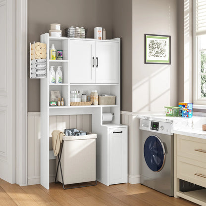 Frhnenha Over The Toilet Storage Cabinet with Pulley, Bathroom Storage Cabinet, with Adjustable Shelf and Open Shelf for Bathroom, Restroom, Laundry, White