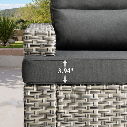 Ovios 10 Pieces Outdoor Patio Furniture Modern High-Back All-Weather Wicker Sectional Conversation Set with Propane Fire Pit Table & Swivel Chair, Dark Gray