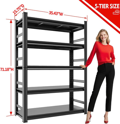 Garage Shelving 3500LBS Storage Shelves 5-Tier Adjustable Metal Shelving Units Garage Storage Shelves Heavy Duty for Industrial, Warehouse, Basement, Commercial, Black