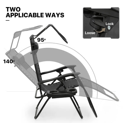 MoNiBloom Zero Gravity Chairs Set of 2, Folding Outdoor Patio Beach Recliner with Canopy Shade & Headrest, Black