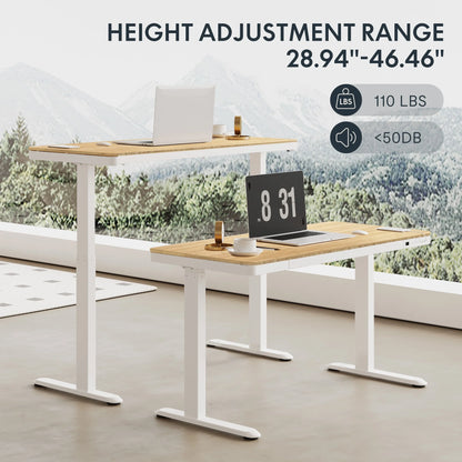 FLEXISPOT 48" W Home Office Height Adjustable Standing Desk White and Maple with USB Charge Ports and Embedded Drawer