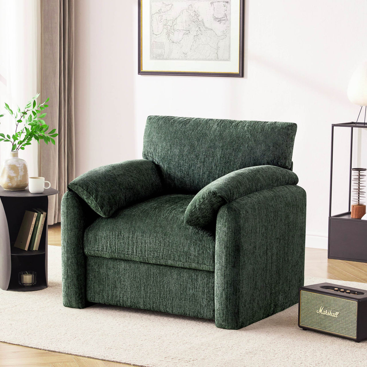 Chenille Oversized Armchair, 38.6" Wide Accent Chairs for Living Room & Bedroom Modern Lounge Chair, Upholstered Mid-Century Reading Chair, Comfy Living Room Chair, Single Sofa Chair, Beige