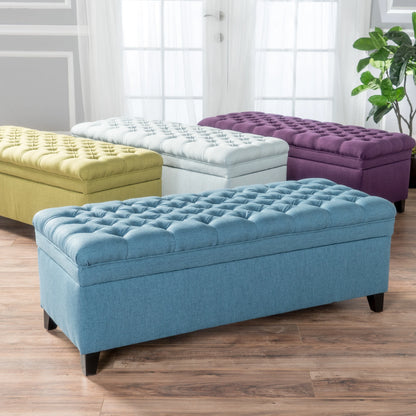 Noble House Hampton Contemporary Fabric Upholstered Storage Ottoman, White and Blue Floral