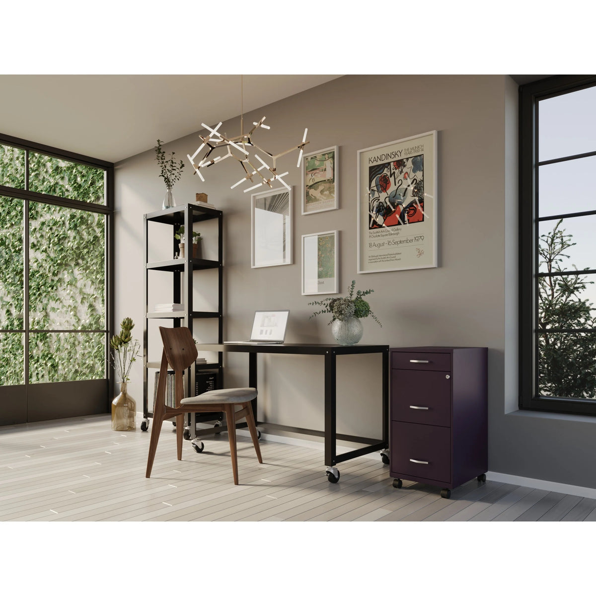 Space Solutions 18" Deep 3 Drawer Mobile Letter Width Vertical File Cabinet, Midnight Purple
