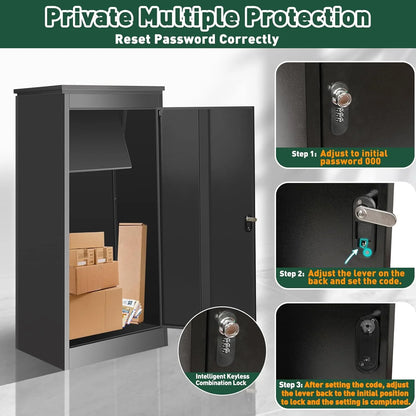 Gaonala Steel Package Delivery Box 19.6x14.4x44.9in Lockable Anti-Theft  Weather-Resistant Extra Large Mailbox For Porch Curbside Black