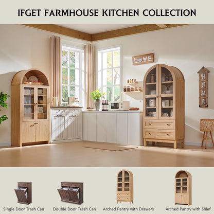 SinCiDo Arched Kitchen Pantry Storage Cabinet, 71-Inch Tall Wood Adjustable Shelves, 2 Doors, 2 Drawers