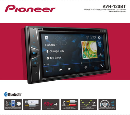 Pioneer AVH-120BT Multimedia Receiver with 6.2 Inch WVGA Touchscreen Display and Built-in Bluetooth for Hands-free Calling and Audio Playback | Double DIN | DVD / MP3 / CD Player