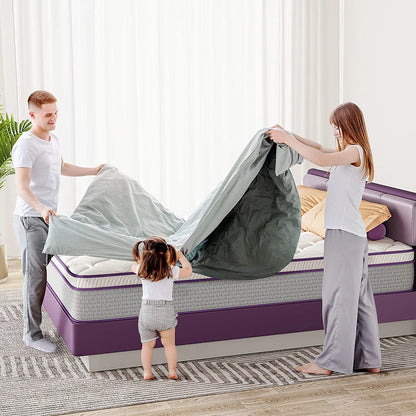 Full Size Hybrid Mattress 10 Inch, Sersper Medium Firm Mattress with Euro Top, Memory Foam, Breathable Soft Knitted Fabric Cover, 5-Zone Coils Support for Pressure Relieving
