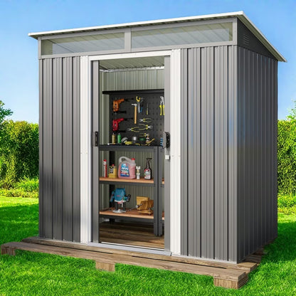 6x4 ft Outdoor Storage Shed with Double Lockable Doors - Weather-Resistant Garden Shed in Gray