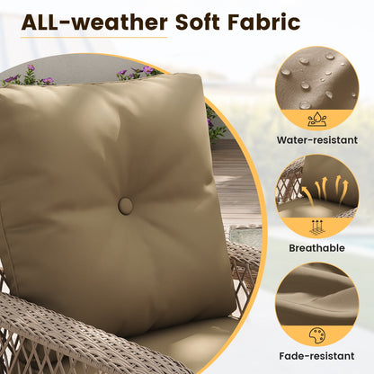 ELPOSUN 3 Pieces Patio Furniture Set, Outdoor Swivel Gliders Rocker, Wicker Patio Bistro Set with Rattan Rocking Chair, Glass Top Side Table and Thickened Cushions for Porch Deck Backyard