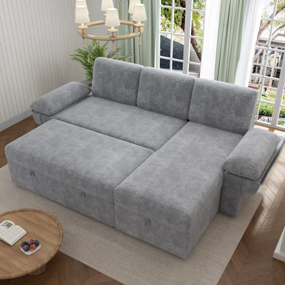 VANACC Sofa Bed, Adult Sleeper Sofa with Storage Chaise, Pull Out Couch for Bed Room, Gray Chenille