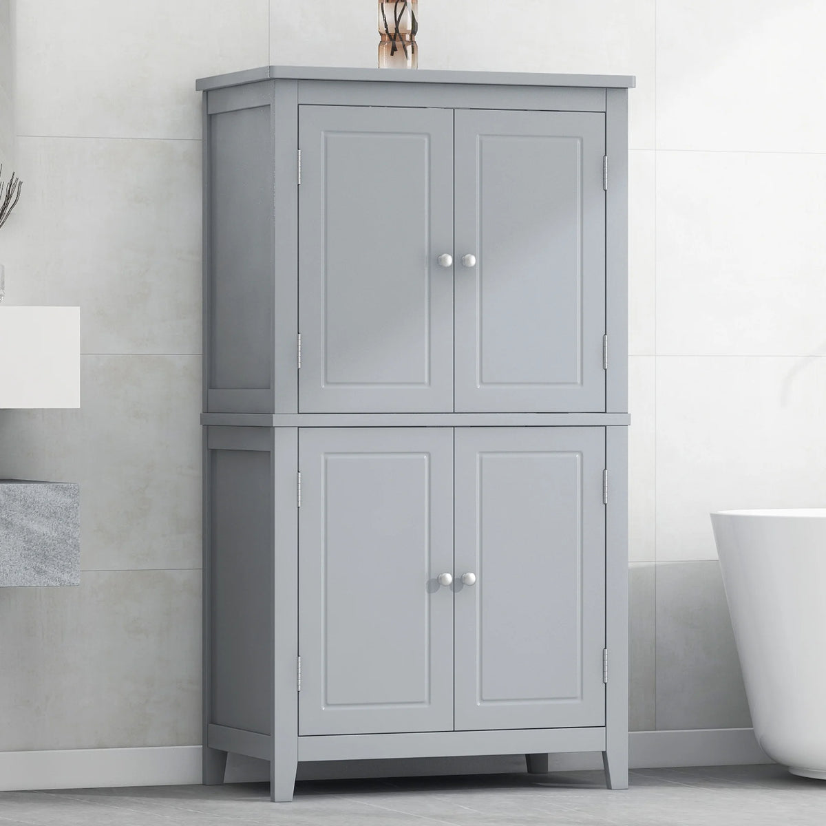 Elegant Bathroom Floor Storage Cabinet, Bathroom Storage Unit, Freestanding Cabinet with 4 Doors