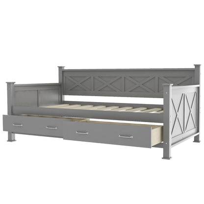 Euroco Twin Size Dayed with 2 Storage Drawers for Bedroom Low Profile Platform Bed, White