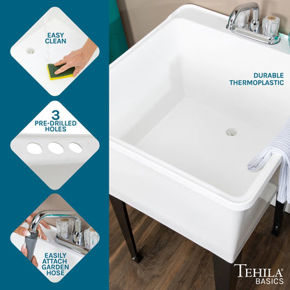 Tehila Freestanding Black Utility Sink with Black Faucet for Laundry Room