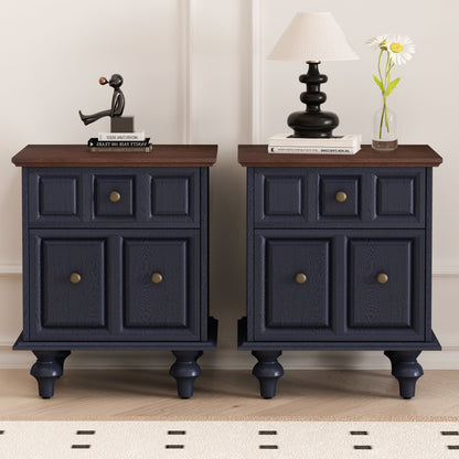 20.47"Vintage Nightstand with 2 Drawers and Roman Column Legs, Solid Wood Bedside End Table, Bedside Cabinet for Bedroom, Living Room(Set of 2)
