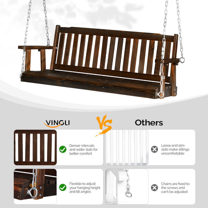 VINGLI Heavy Duty 880 LBS 4 FT Patio Wooden Porch Swing with Upgraded Adjustable Chains, Rustic