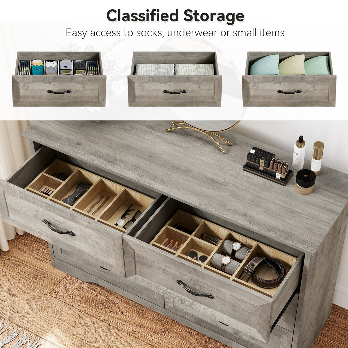 Luku Modern 5 Drawers Dresser, Chest of Drawers Closet Organizers and Storage Clothes, White