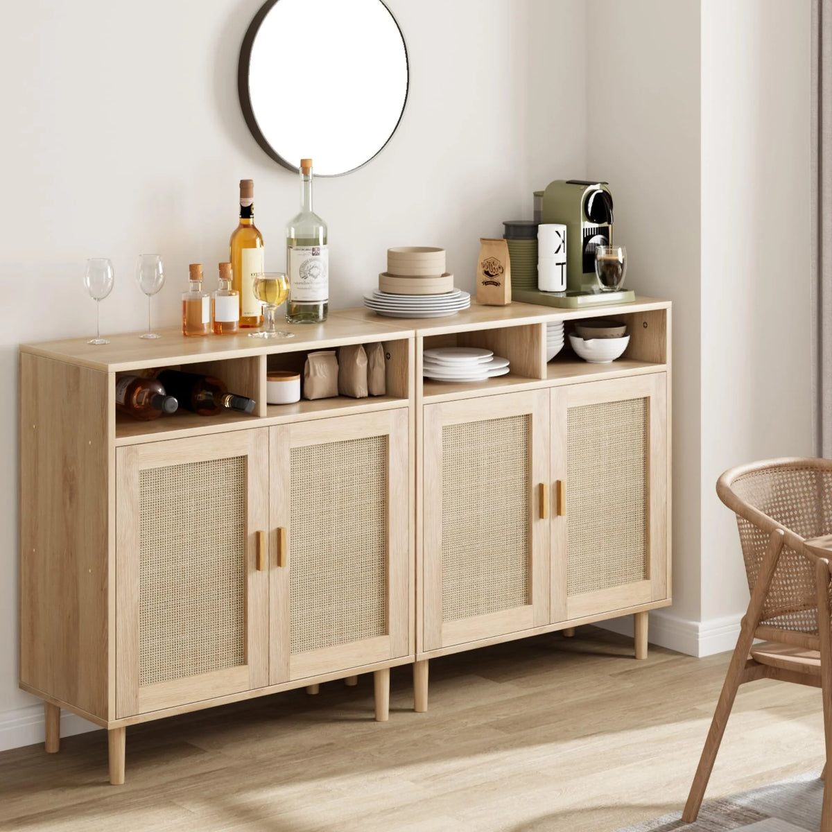 NEILA Rattan Cabinet with 2 Doors and Shelf, Modern Accent Furniture, 1 Piece