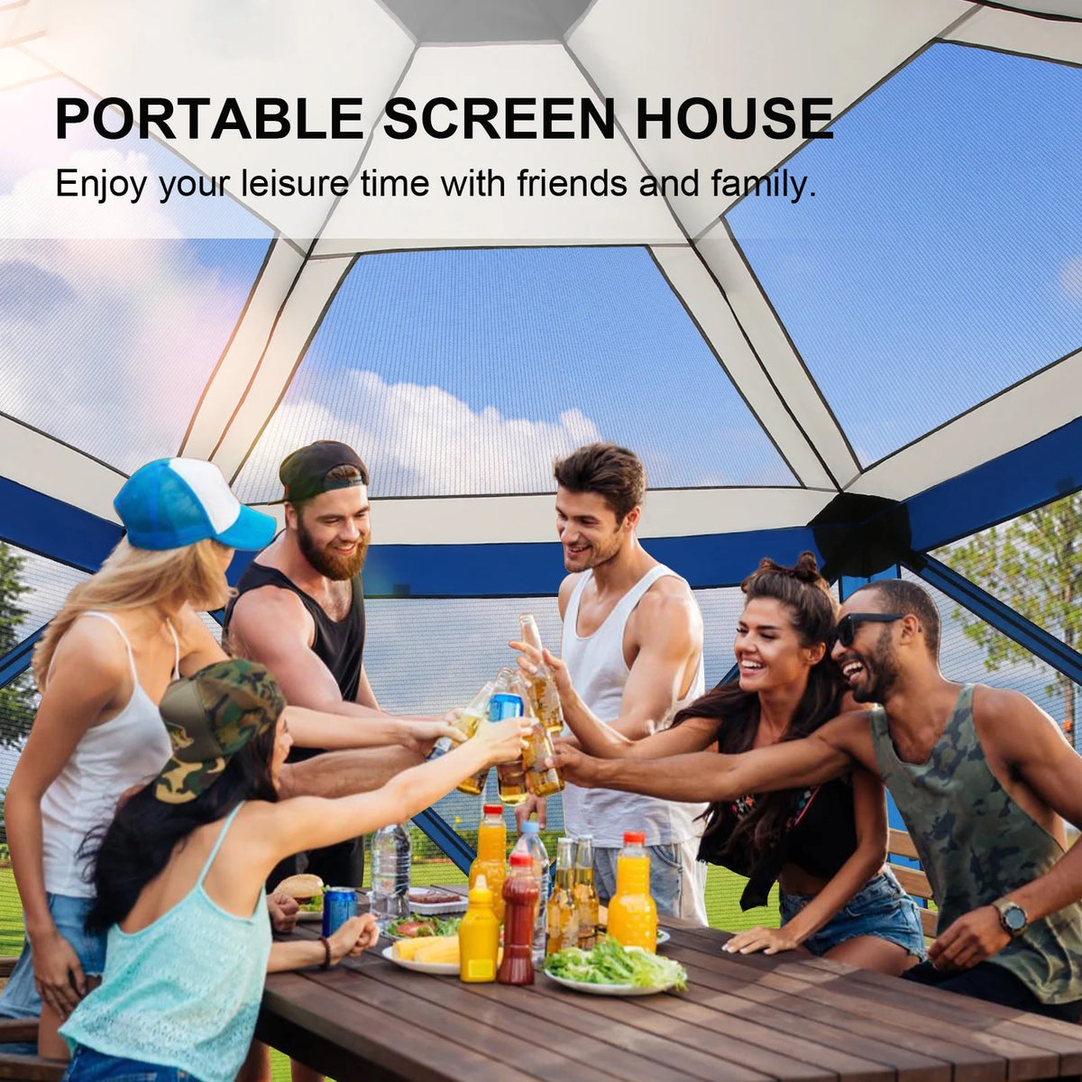 HOTEEL 12x12 Portable Pop-Up Outdoor Camping Gazebo, Screen Tent with Mosquito Nettings, Waterproof, UV, Bite Proof, Removable top Glamping Canopy with Carry Bag, Gray